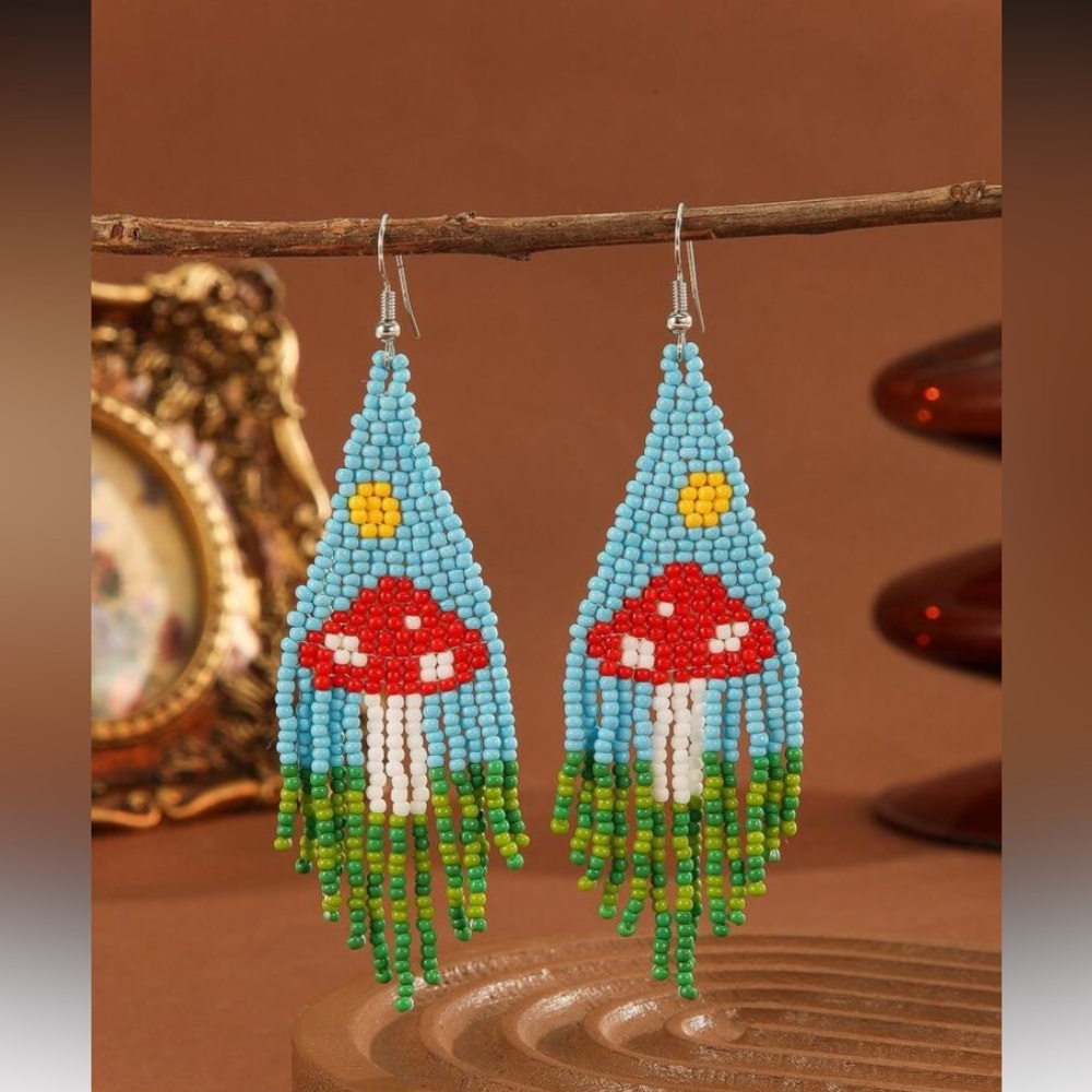 Bohemian Lovely Mushroom Design Glass Beaded Handmade,